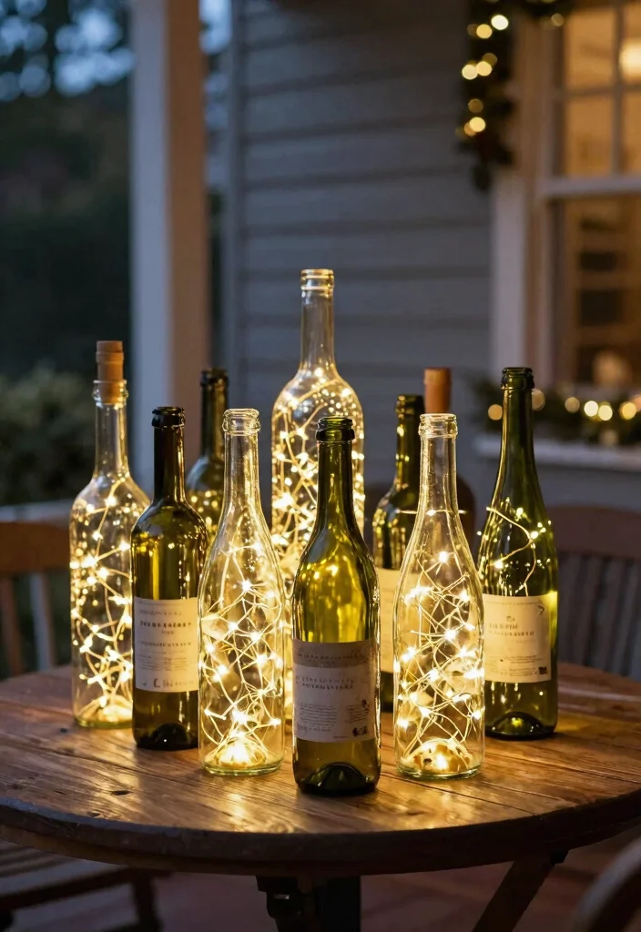 12 Porch Christmas Lights Ideas That Install Without Drilling Holes - 10. Repurposed Wine Bottles as Light Holders 1