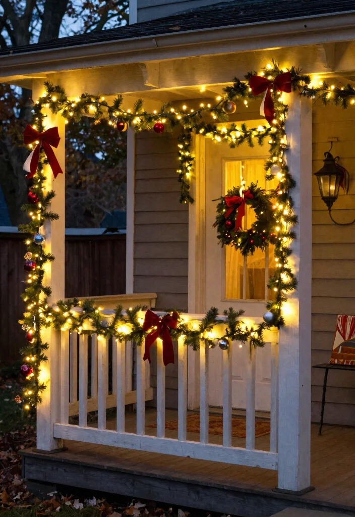 12 Porch Christmas Lights Ideas That Install Without Drilling Holes - 12. Cozy Lighted Garland 1