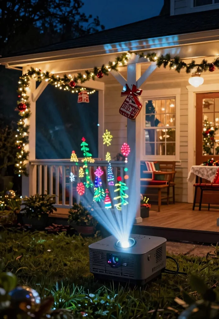 12 Porch Christmas Lights Ideas That Install Without Drilling Holes - 7. LED Light Projectors 1