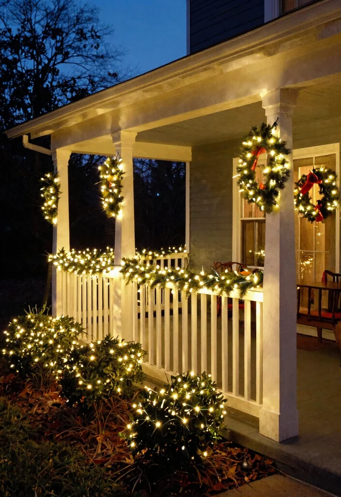 12 Porch Christmas Lights Ideas That Install Without Drilling Holes - 9. Twinkling Net Lights for Instant Coverage 1