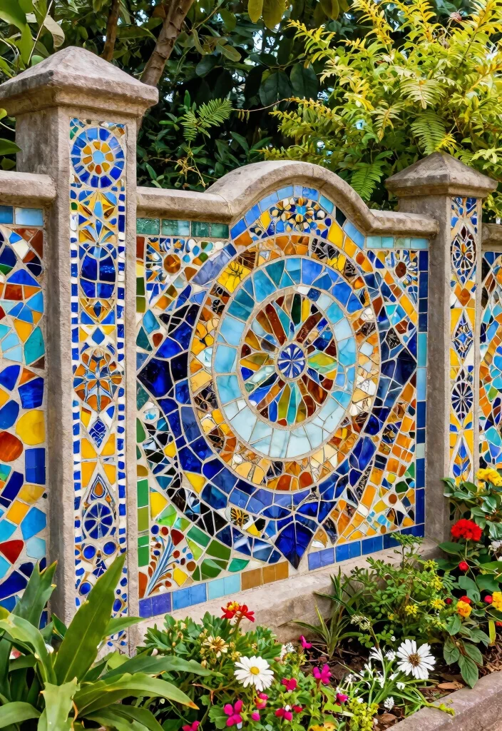 12 Privacy Fence Ideas That Block Neighbors Without Looking Harsh - 12. Artistic Mosaic Fencing 1