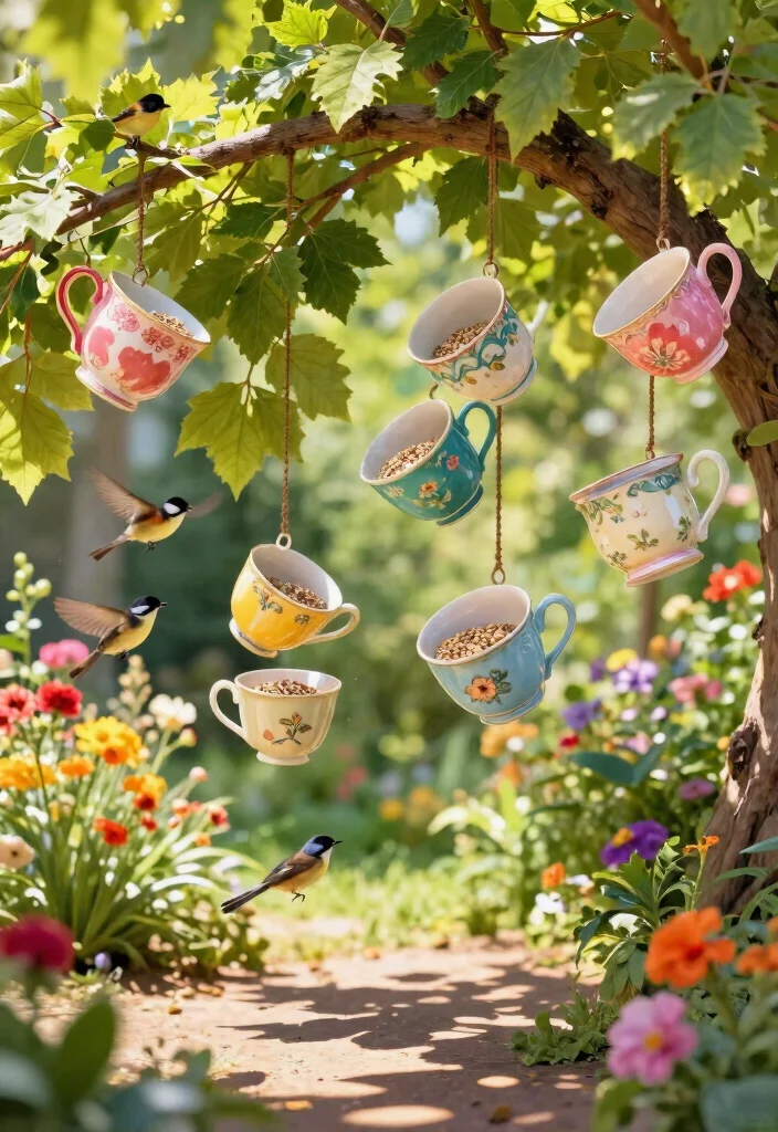 12 Tea Cup Planter Ideas That Repurpose Thrift Store Finds - 2. Quirky Bird Feeders 1