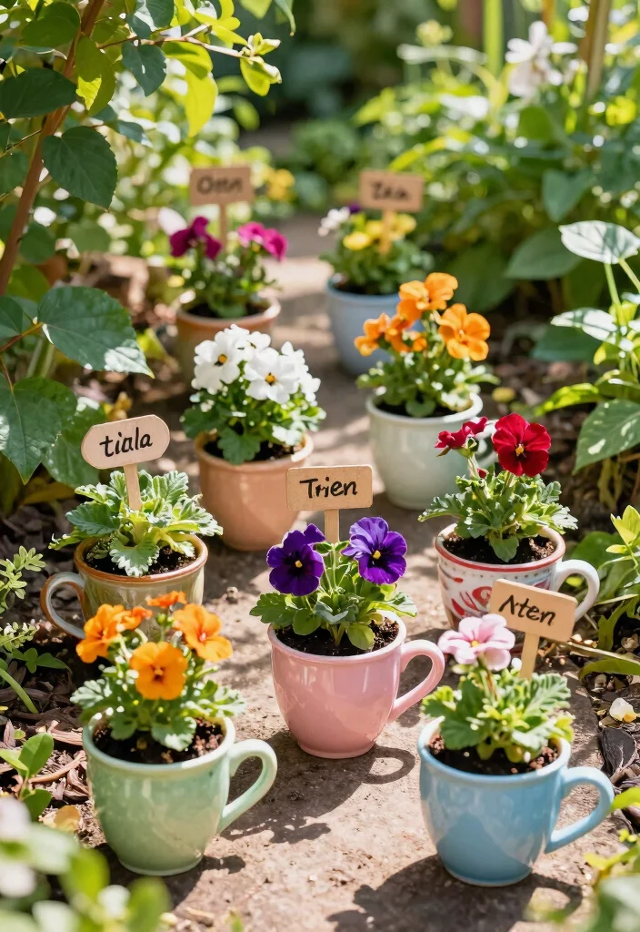 12 Tea Cup Planter Ideas That Repurpose Thrift Store Finds - 5. Playful Garden Markers 1