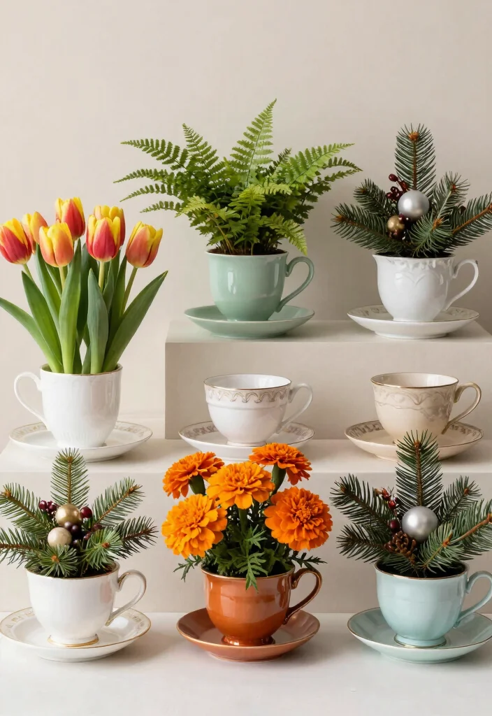 12 Tea Cup Planter Ideas That Repurpose Thrift Store Finds - 9. Seasonal Displays 1