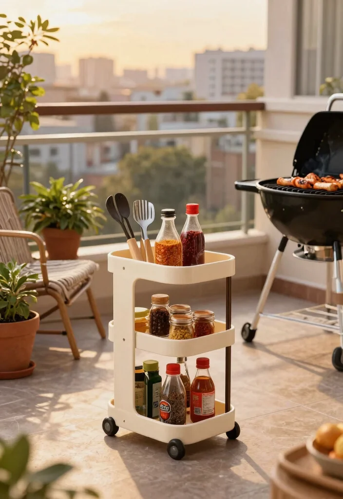 14 Balcony Grill Design Ideas for Small Spaces Without Smoke - 10. Grill Caddies and Tool Storage 1