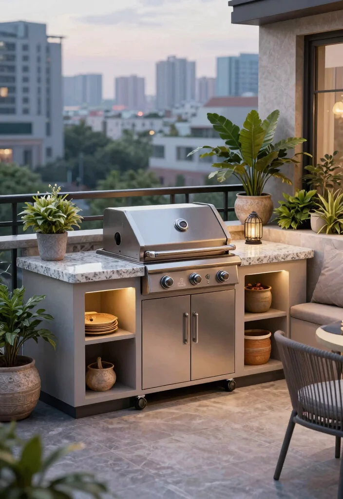 14 Balcony Grill Design Ideas for Small Spaces Without Smoke - 3. Built-In Grills 1