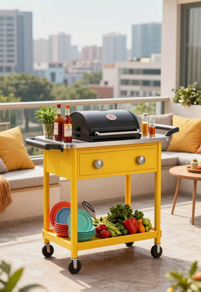 14 Balcony Grill Design Ideas for Small Spaces Without Smoke - 5. Bar Cart Grilling Stations 1