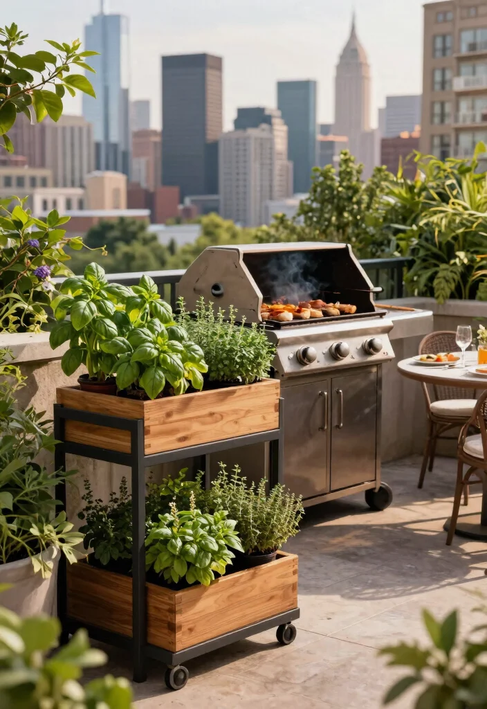 14 Balcony Grill Design Ideas for Small Spaces Without Smoke - 9. Herb Boxes Near the Grill 1