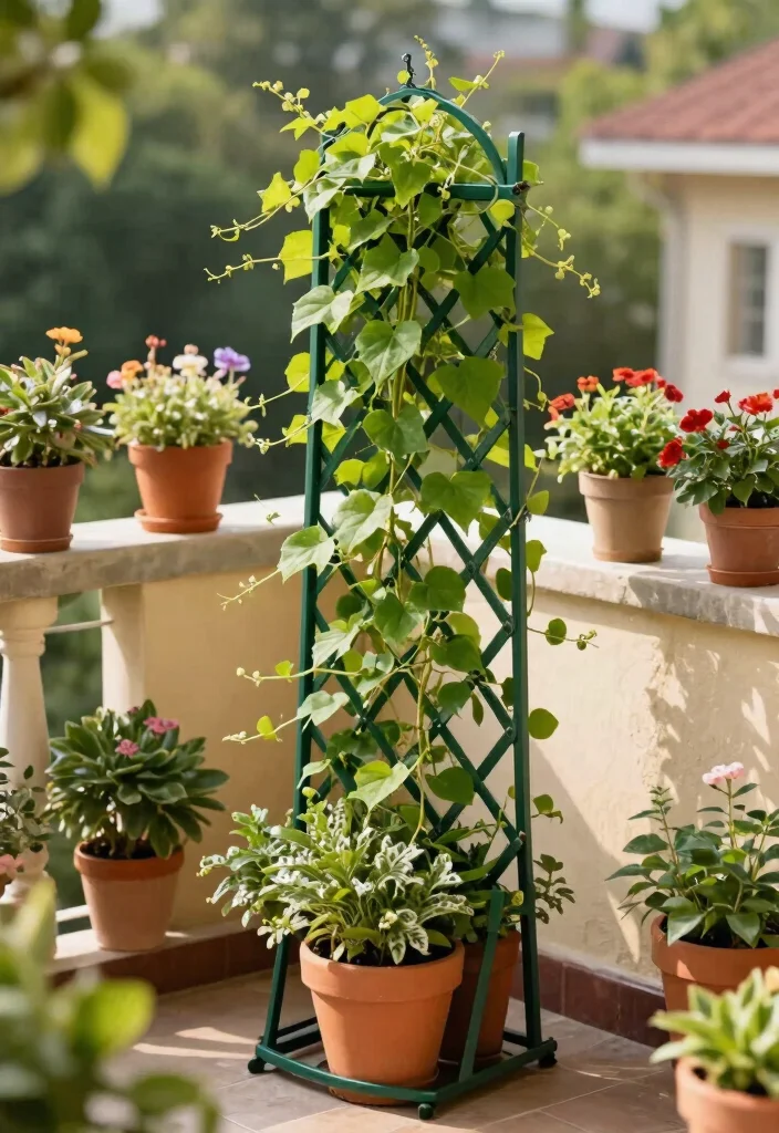 14 Garden Trellis Ideas That Support Heavy Vines Without Sagging - 10. Retractable Trellis for Potted Plants 1