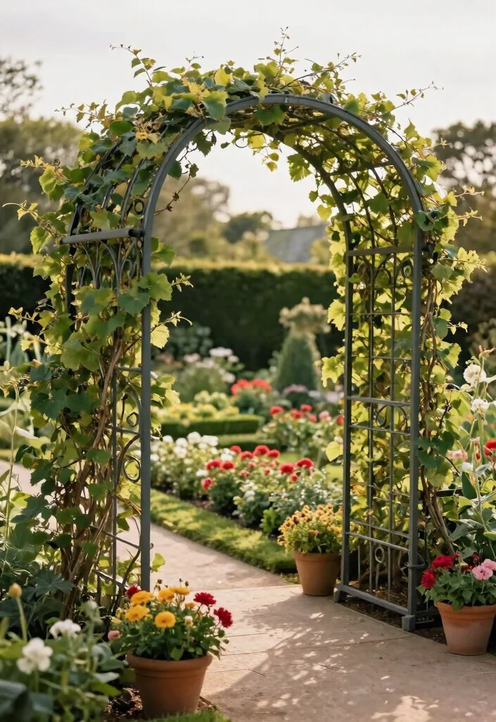 14 Garden Trellis Ideas That Support Heavy Vines Without Sagging - 2. Elegant Metal Arch Trellis 1