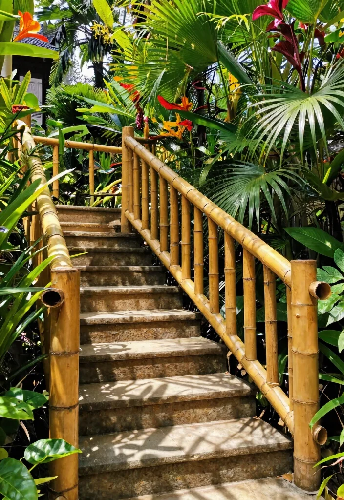 14 Handrails for Stairs Outdoor That Install Without Drilling - 11. Bamboo Handrails 1