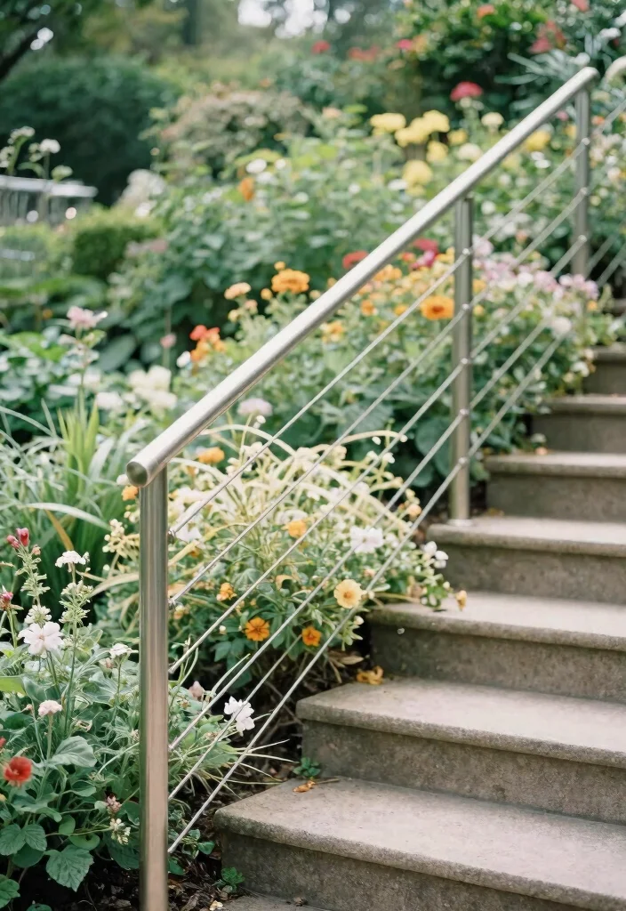 14 Handrails for Stairs Outdoor That Install Without Drilling - 8. Wire Rope Handrails 1