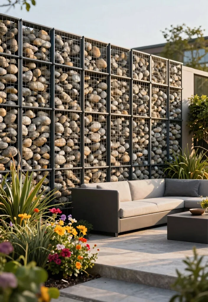 14 Modern Privacy Fence Ideas That Block Views Without Looking Cold - 9. Gabion Fences 1