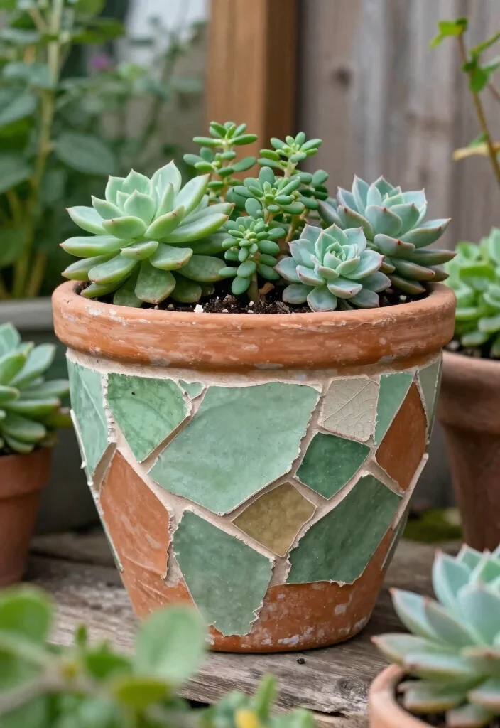 14 Mosaic Flower Pot Ideas You Can Make With Broken Tiles - 3. Rustic Charm with Earthy Tones 1