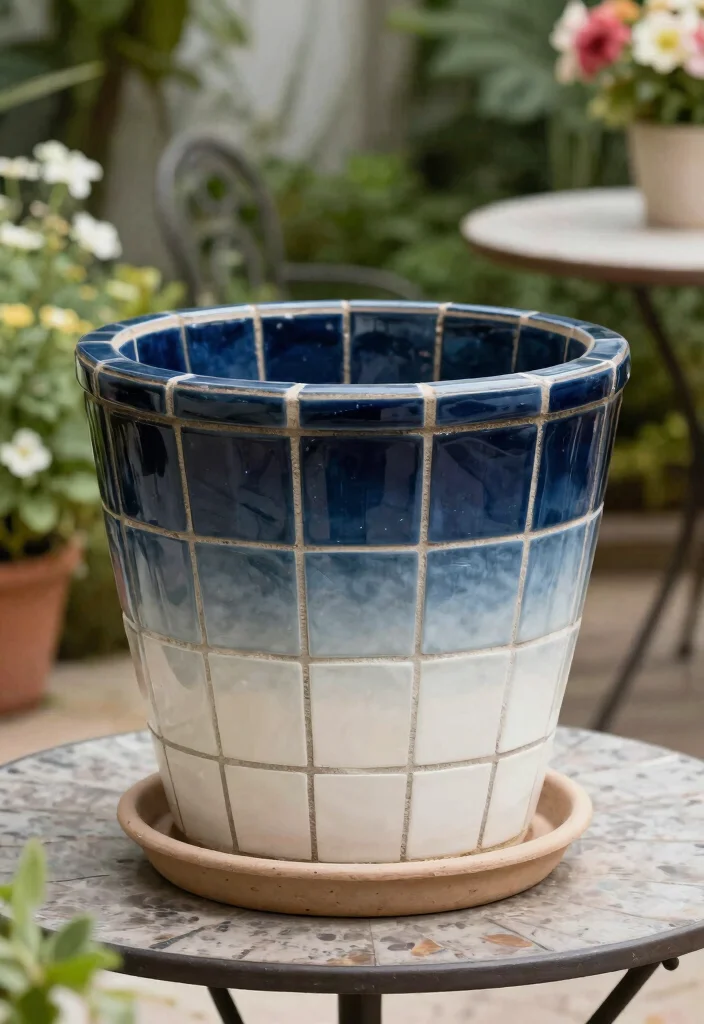 14 Mosaic Flower Pot Ideas You Can Make With Broken Tiles - 6. Elegant Ombre Effect 1