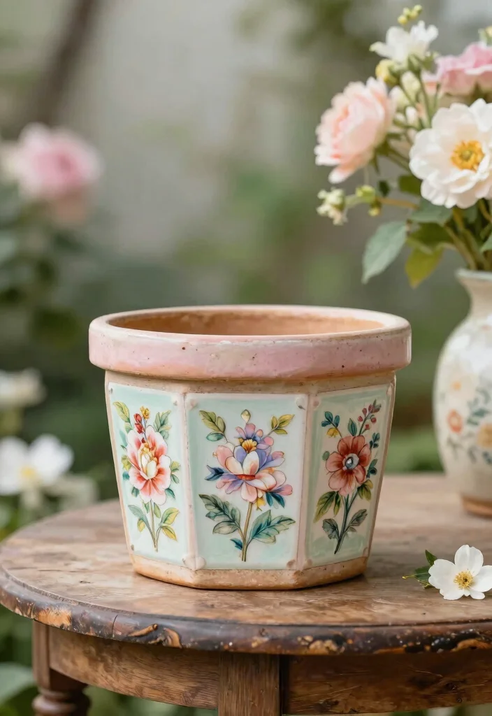 14 Mosaic Flower Pot Ideas You Can Make With Broken Tiles - 7. Vintage Floral Patterns 1