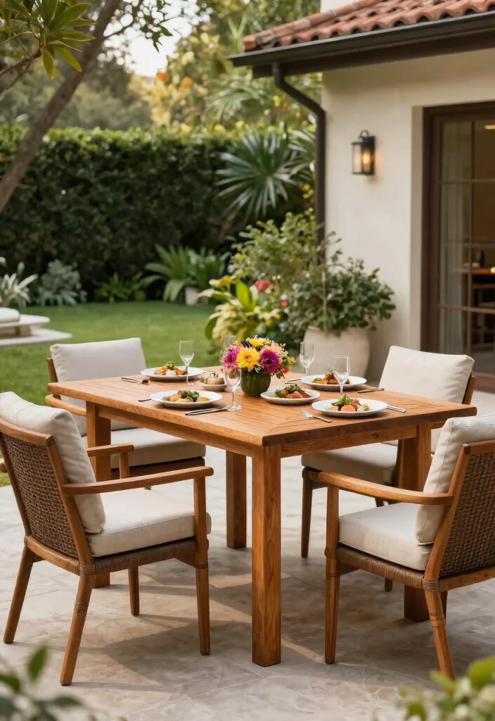 14 Outdoor Patio Table Ideas That Don't Rust or Crack - 12. Teak Tables 1