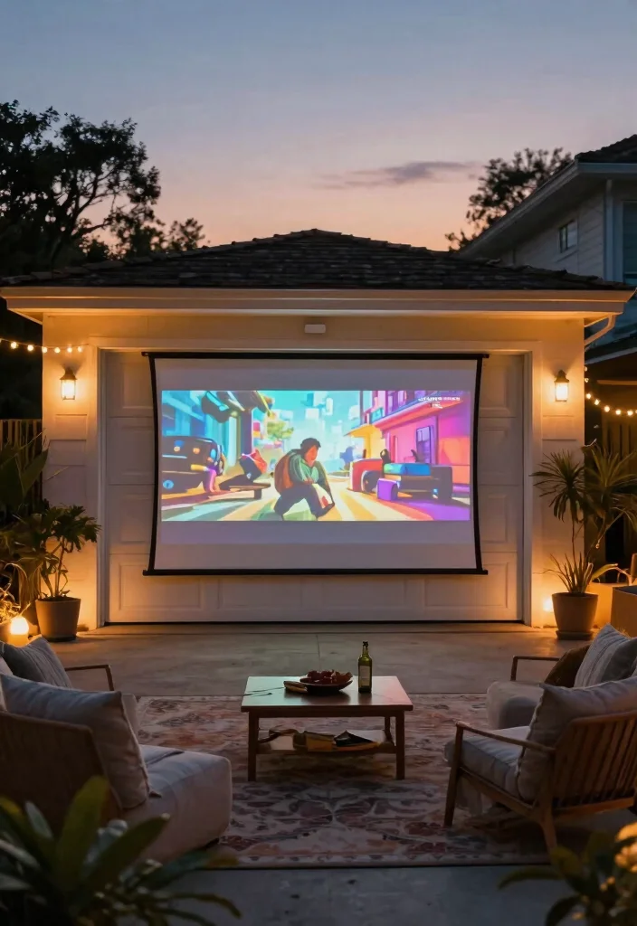 14 Outdoor Projector Screen Ideas That Stay Taut Without Wrinkles - 11. Utilizing a White Garage Door 1