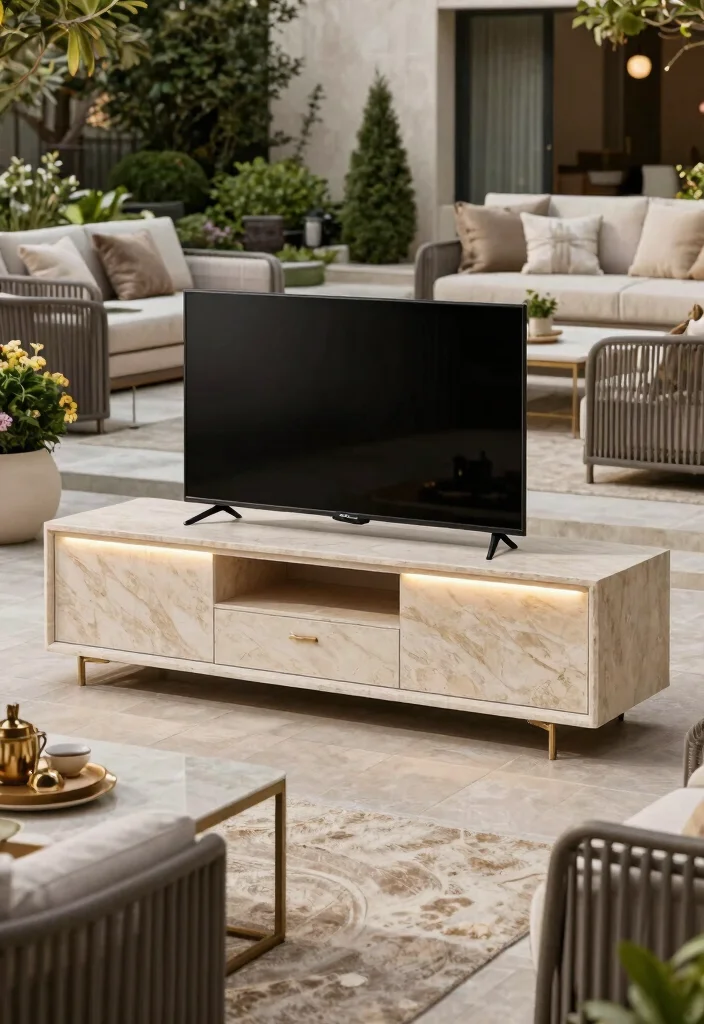 14 Outdoor TV Cabinet Ideas That Keep Electronics Cool and Dry - 10. Elegant Stone Finish 1