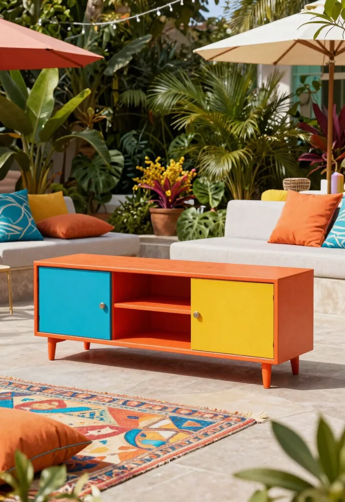 14 Outdoor TV Cabinet Ideas That Keep Electronics Cool and Dry - 13. Pop of Color 1