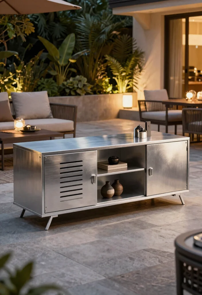 14 Outdoor TV Cabinet Ideas That Keep Electronics Cool and Dry - 6. Sleek Metal Marvel 1