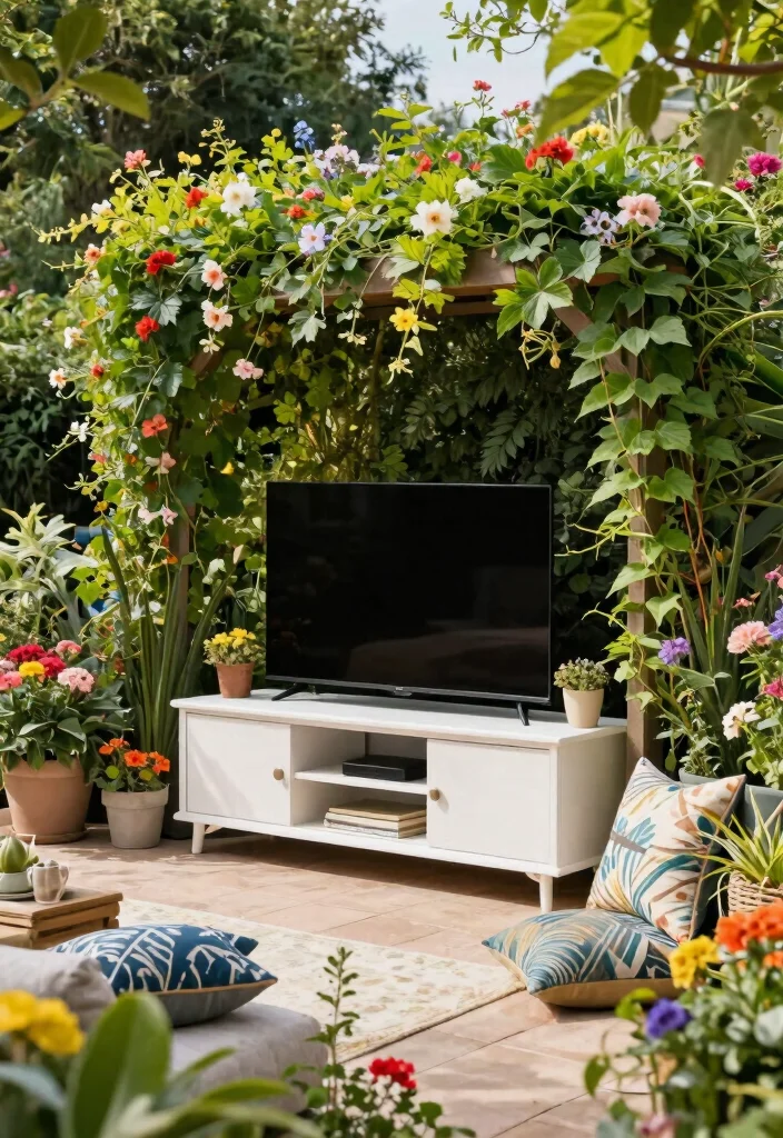14 Outdoor TV Cabinet Ideas That Keep Electronics Cool and Dry - 7. Garden Hideaway 1