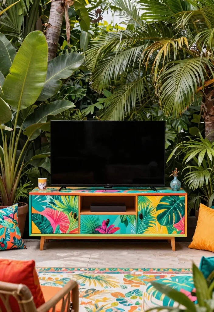 14 Outdoor TV Cabinet Ideas That Keep Electronics Cool and Dry - 9. Tropical Oasis 1