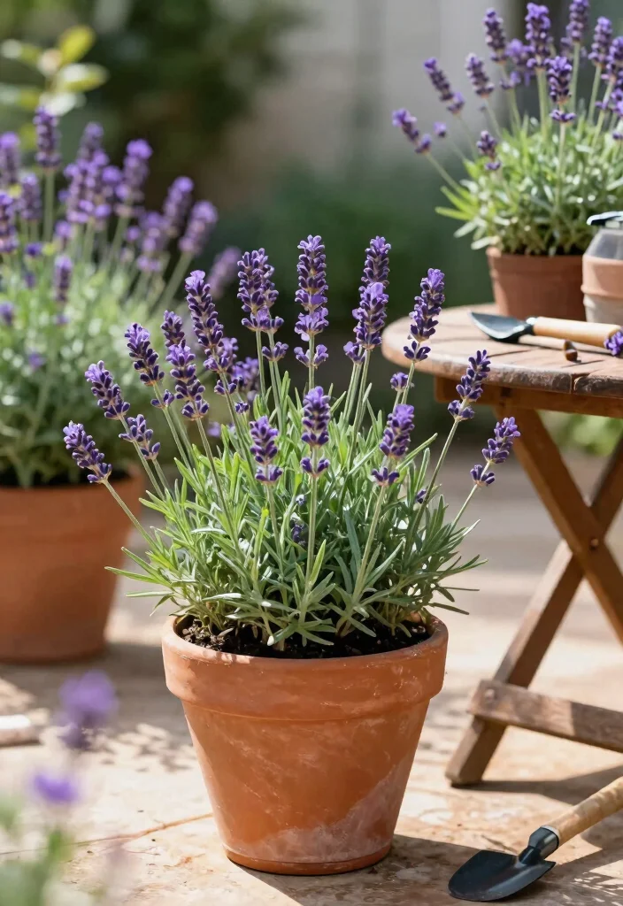 14 Patio Flower Pots That Don't Need Daily Watering in Full Sun - 2. Lavender Dreams in Terracotta 1