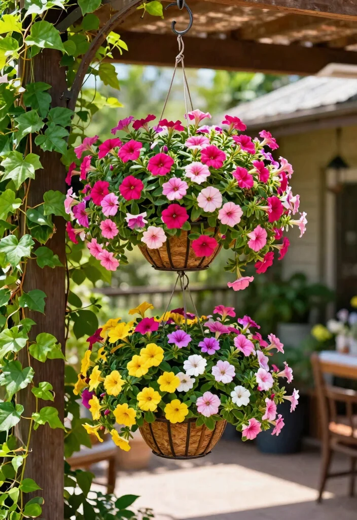 14 Patio Flower Pots That Don't Need Daily Watering in Full Sun - 3. Colorful Calibrachoa in Hanging Baskets 1