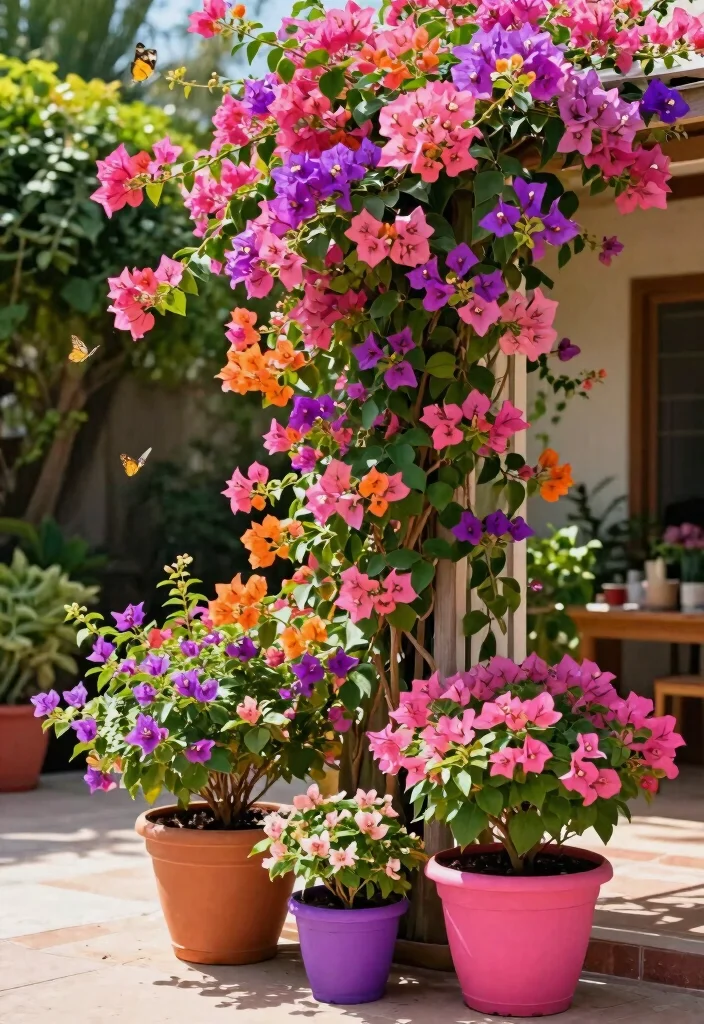 14 Patio Flower Pots That Don't Need Daily Watering in Full Sun - 4. Bold Bougainvillea in Container Gardening 1
