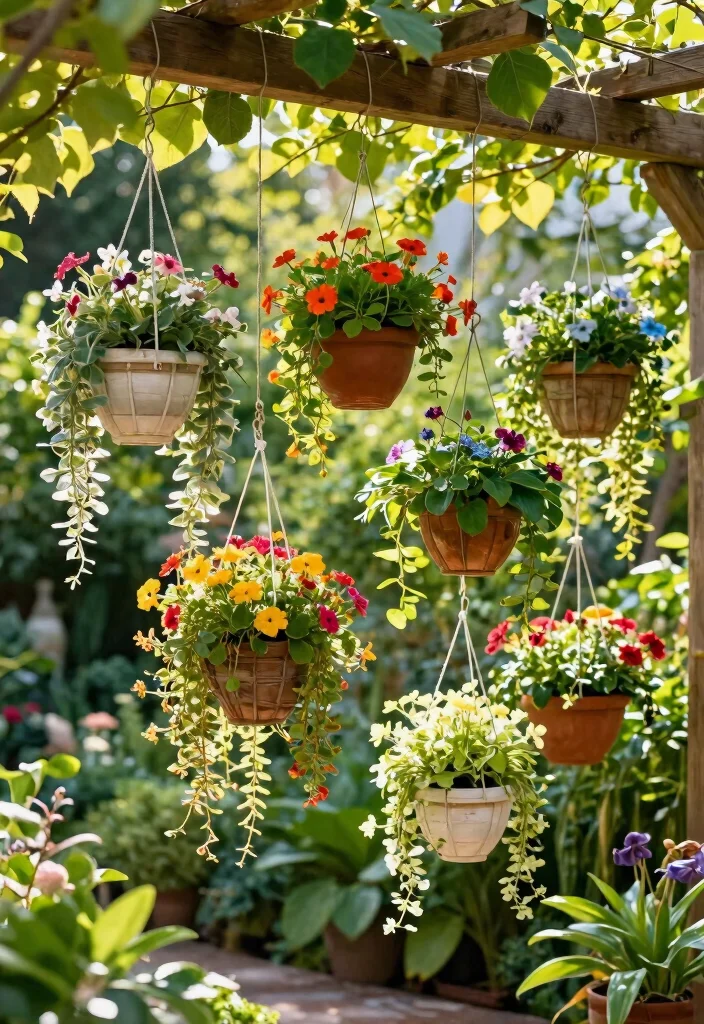 14 Privacy Trellis Ideas That Block Views Without a Full Fence - 7. Hanging Planter Trellis 1