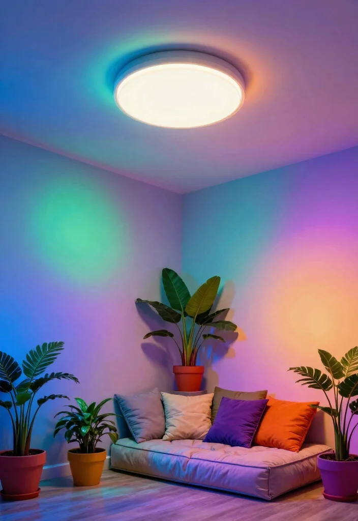 14 Profile Light Ceiling Design for Bedroom Ideas - 3. Colorful Ambient Lighting 1