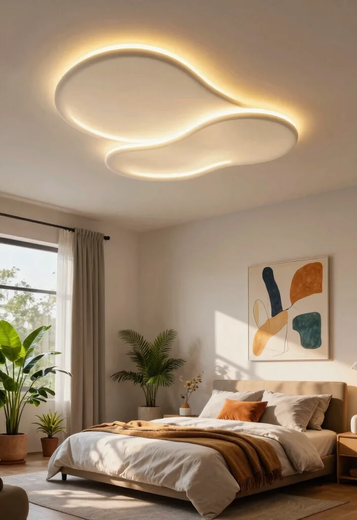 14 Profile Light Ceiling Design for Bedroom Ideas - 9. Artistic Statement Pieces 1