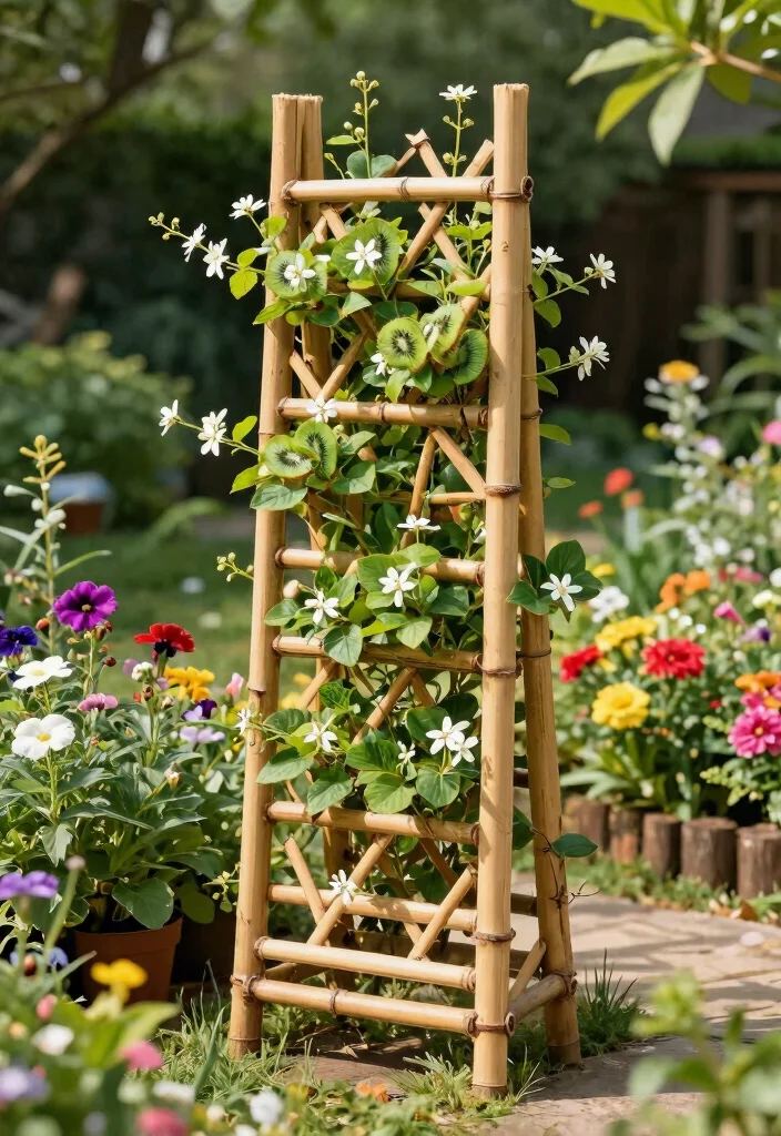 14 Vine Trellis Ideas That Support Heavy Climbers Without Sagging - 9. Stylish Bamboo Trellis 1