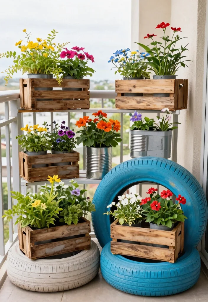 15 3 Tier Planter Ideas That Maximize Vertical Space - 12. Recycled Container Planters 1