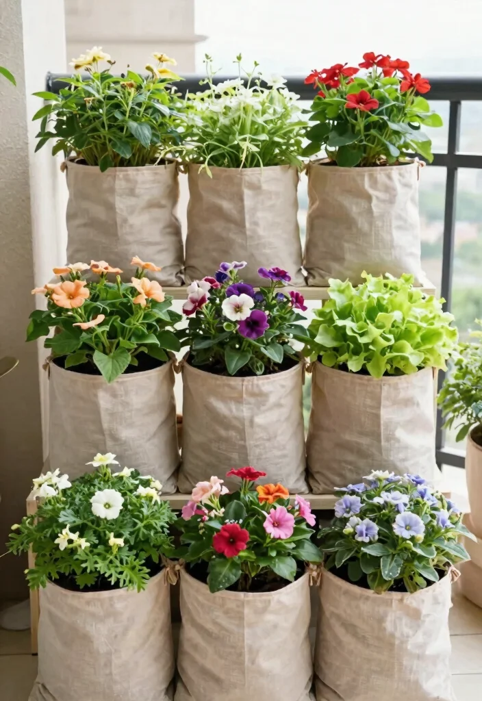 15 3 Tier Planter Ideas That Maximize Vertical Space - 14. Grow Bag Planters 1