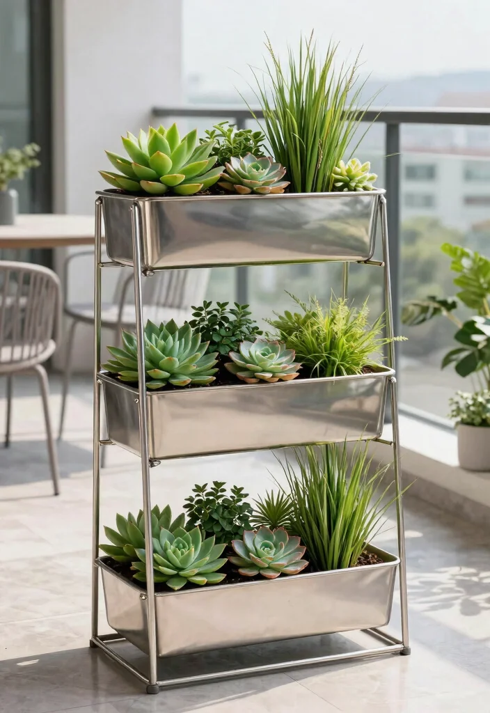 15 3 Tier Planter Ideas That Maximize Vertical Space - 2. Modern Metal 3-Tier Planter 1