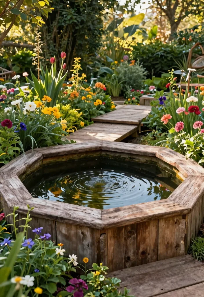 15 Backyard Pond Ideas That Don't Need a Power Line - 14. Rustic Wooden Pond 1