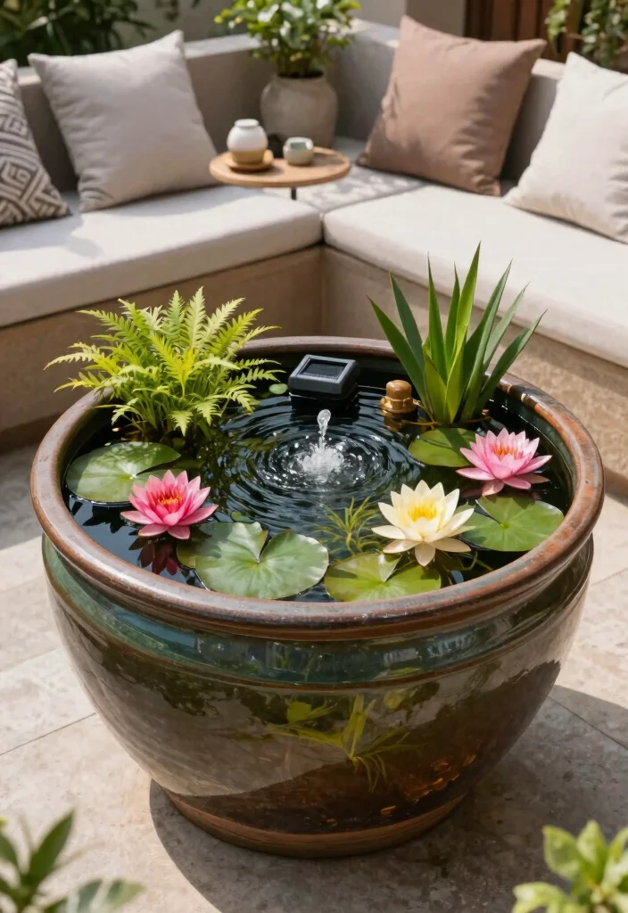 15 Backyard Pond Ideas That Don't Need a Power Line - 6. Container Water Garden 1
