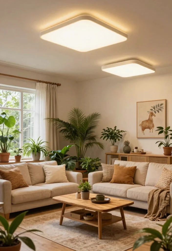 15 Ceiling Light Design Living Room Ideas for Low and High Ceilings - 11. Eco-Friendly Lighting Options 1