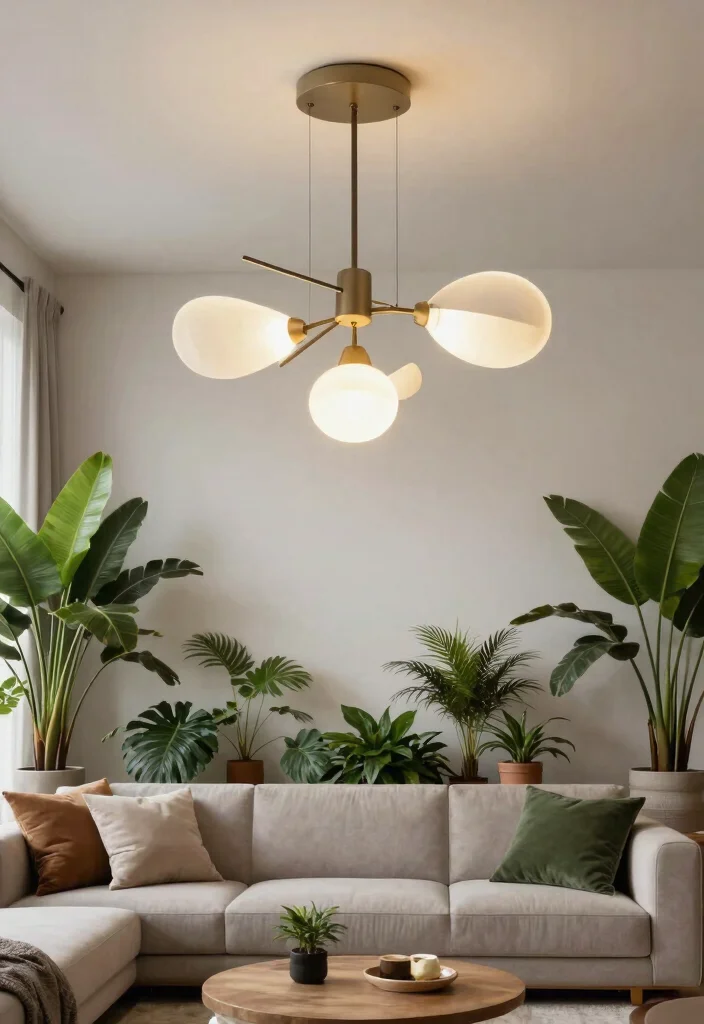 15 Ceiling Light Design Living Room Ideas for Low and High Ceilings - 13. Artistic Fixtures as Focal Points 1