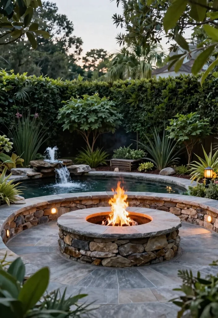 15 Corner Yard Fire Pit Ideas That Use Dead Space Nobody Touches - 11. Fire Pit with Water Feature 1