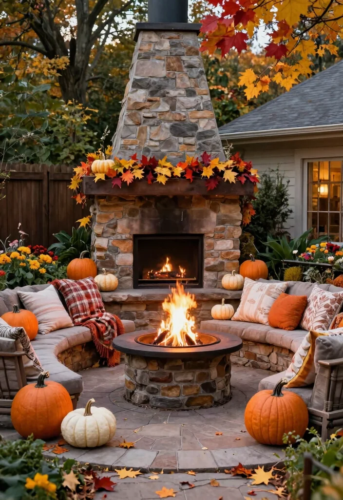15 Corner Yard Fire Pit Ideas That Use Dead Space Nobody Touches - 14. Fire Pit with Seasonal Decor 1