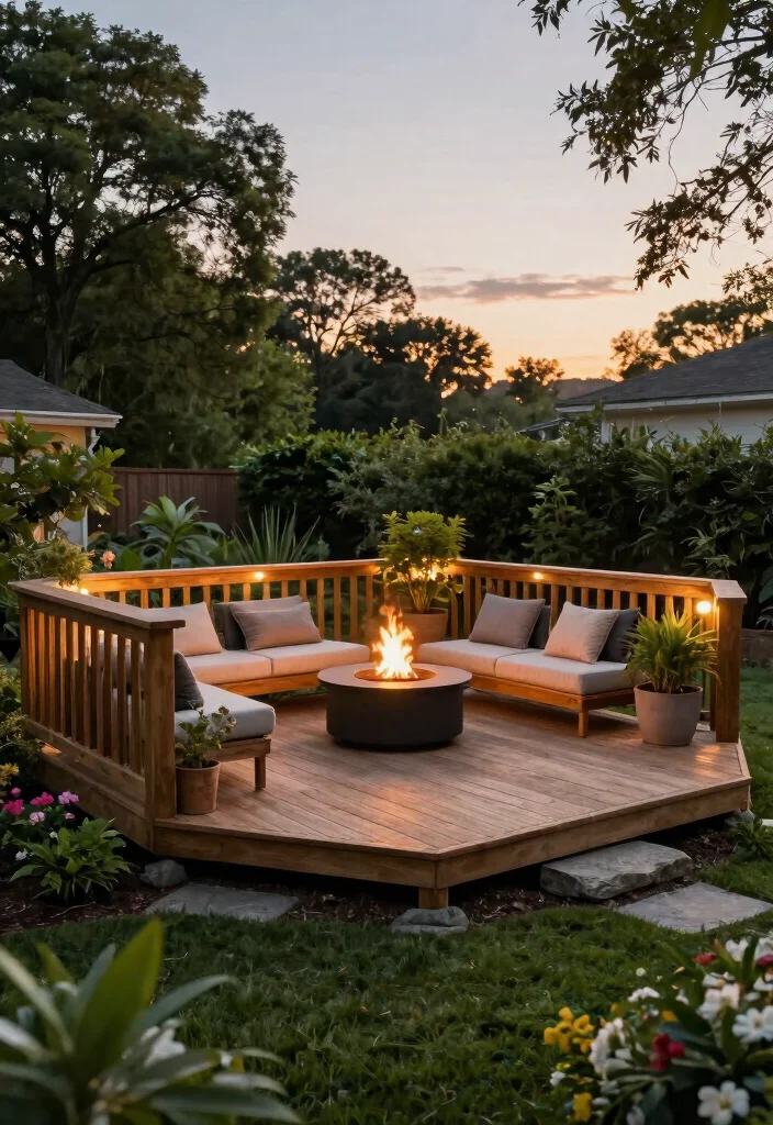 15 Corner Yard Fire Pit Ideas That Use Dead Space Nobody Touches - 3. Elevated Deck Fire Pit 1