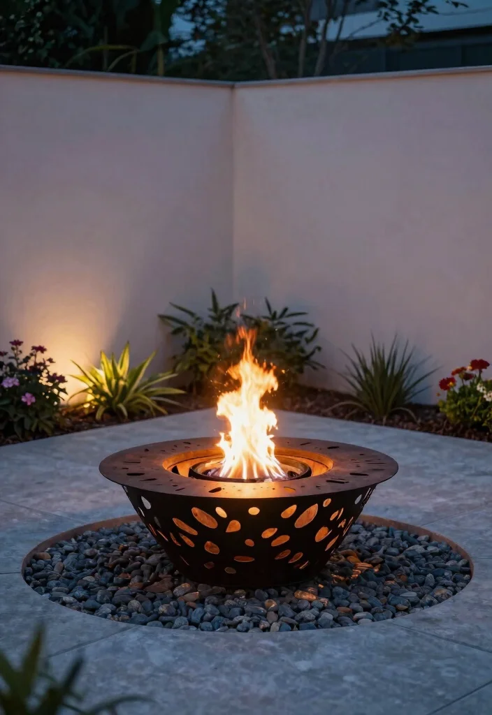 15 Corner Yard Fire Pit Ideas That Use Dead Space Nobody Touches - 6. Artistic Fire Pit Sculpture 1
