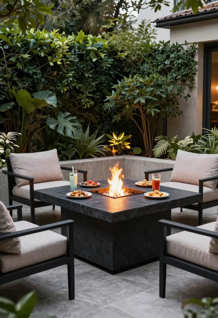 15 Corner Yard Fire Pit Ideas That Use Dead Space Nobody Touches - 7. Integrated Fire Pit Table 1