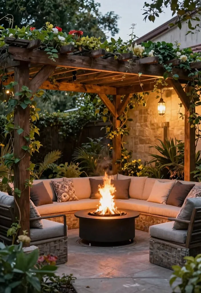 15 Corner Yard Fire Pit Ideas That Use Dead Space Nobody Touches - 9. Fire Pit with Pergola 1