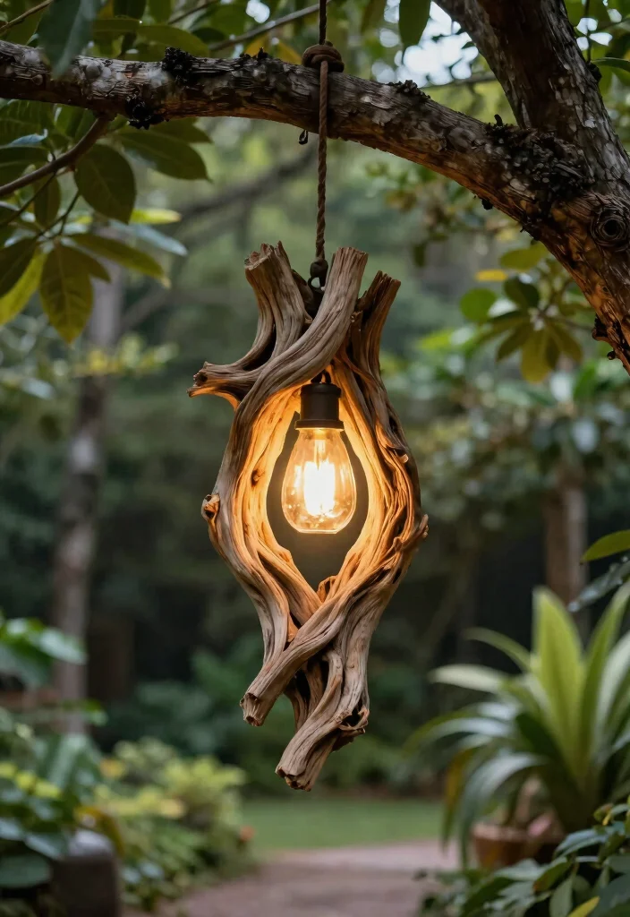 15 Farmhouse Outdoor Lighting Ideas on a Budget - 11. DIY Driftwood Light Fixtures 1