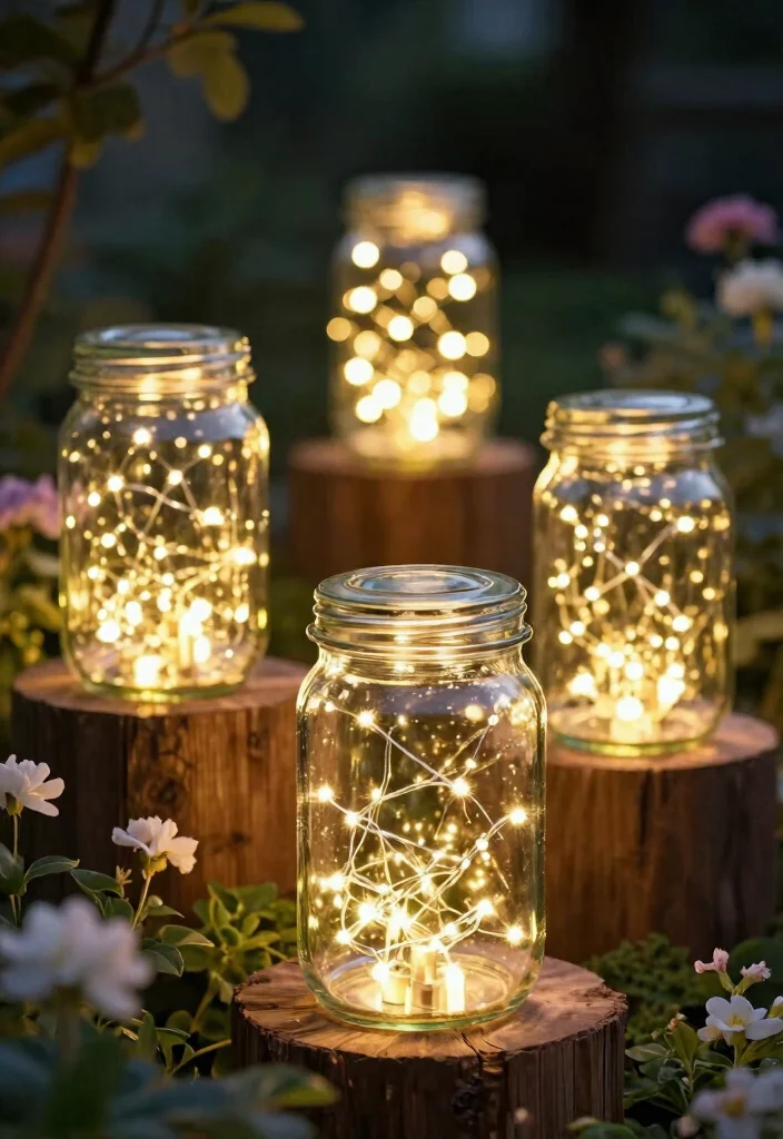 15 Farmhouse Outdoor Lighting Ideas on a Budget - 14. Battery-Operated Fairy Lights in Jars 1