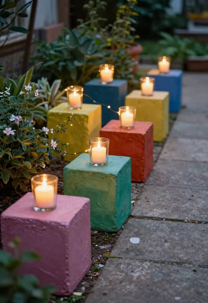 15 Farmhouse Outdoor Lighting Ideas on a Budget - 15. DIY Painted Cinder Block Lights 1